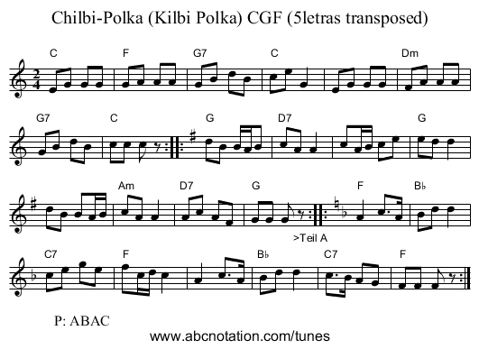 Chilbi-Polka (Kilbi Polka) CGF (5letras transposed) - staff notation