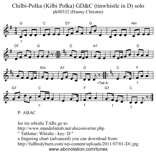 Chilbi-Polka (Kilbi Polka) GD&C (tinwhistle in D) solo - staff notation
