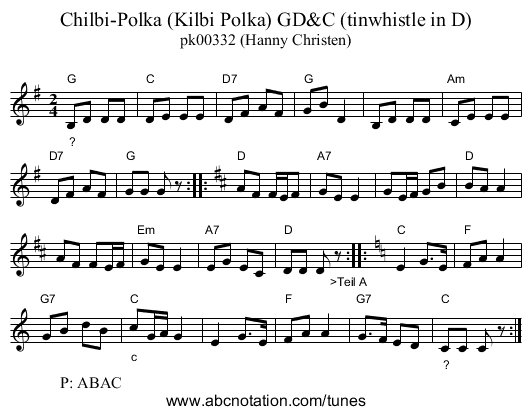 Chilbi-Polka (Kilbi Polka) GD&C (tinwhistle in D) - staff notation