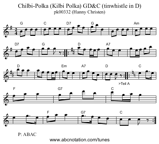 Chilbi-Polka (Kilbi Polka) GD&C (tinwhistle in D) - staff notation