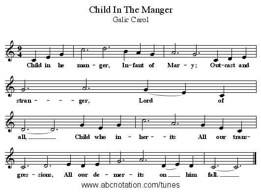 Child In The Manger - staff notation