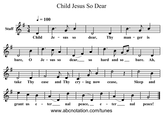 Child Jesus So Dear - staff notation