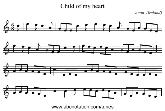 Child of my heart - staff notation