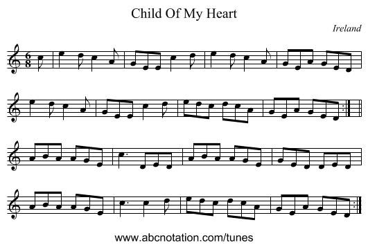 Child Of My Heart - staff notation