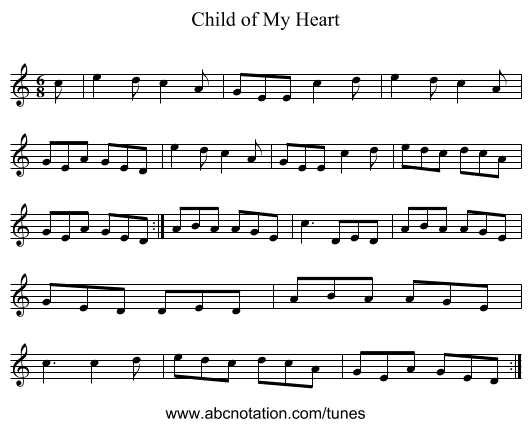 Child of My Heart - staff notation