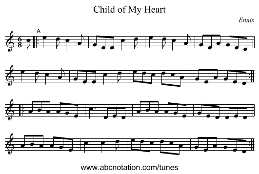 Child of My Heart - staff notation