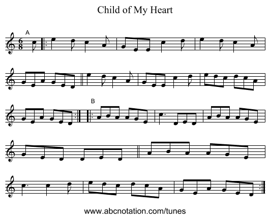 Child of My Heart - staff notation