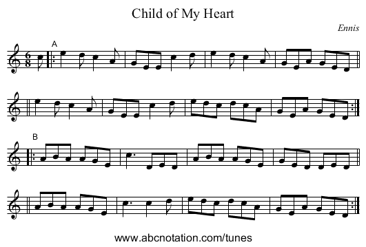 Child of My Heart - staff notation