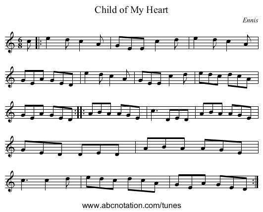 Child of My Heart - staff notation