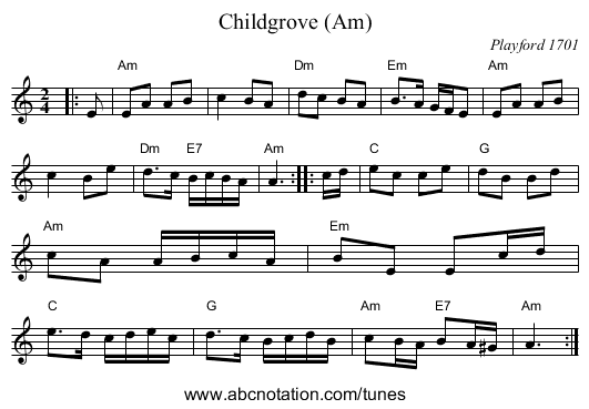 Childgrove (Am) - staff notation
