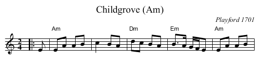 Childgrove (Am) - staff notation