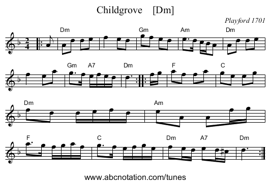 Childgrove    [Dm] - staff notation