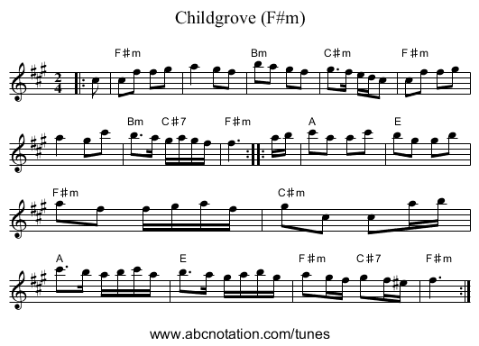 Childgrove (F#m) - staff notation