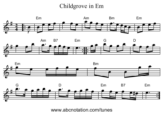 Childgrove in Em - staff notation