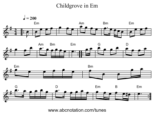 Childgrove in Em - staff notation