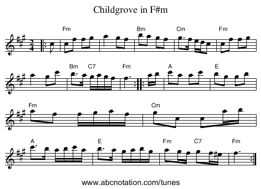 Childgrove in F#m - staff notation