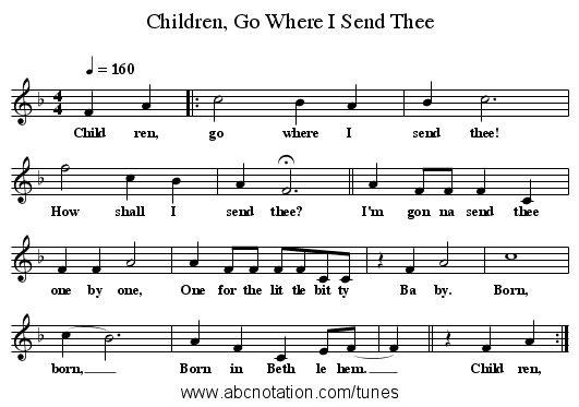 Children, Go Where I Send Thee - staff notation