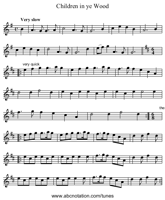 Children in ye Wood - staff notation