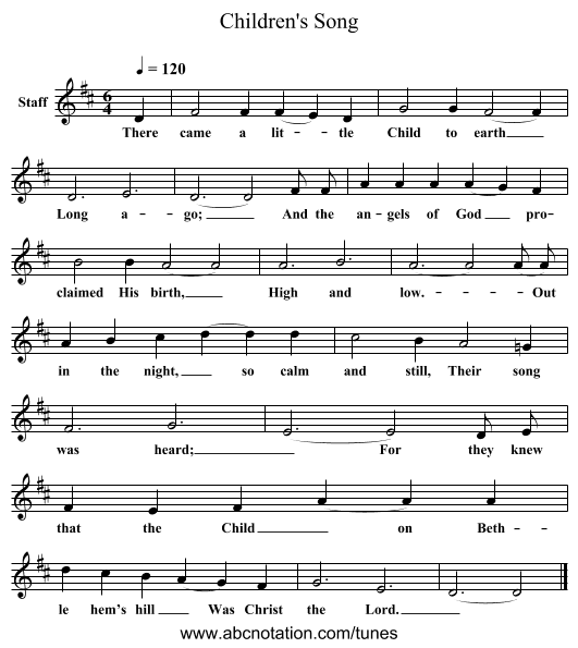 Children's Song - staff notation