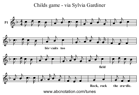 Childs game - via Sylvia Gardiner - staff notation