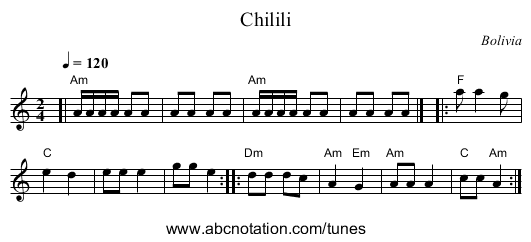 Chilili - staff notation