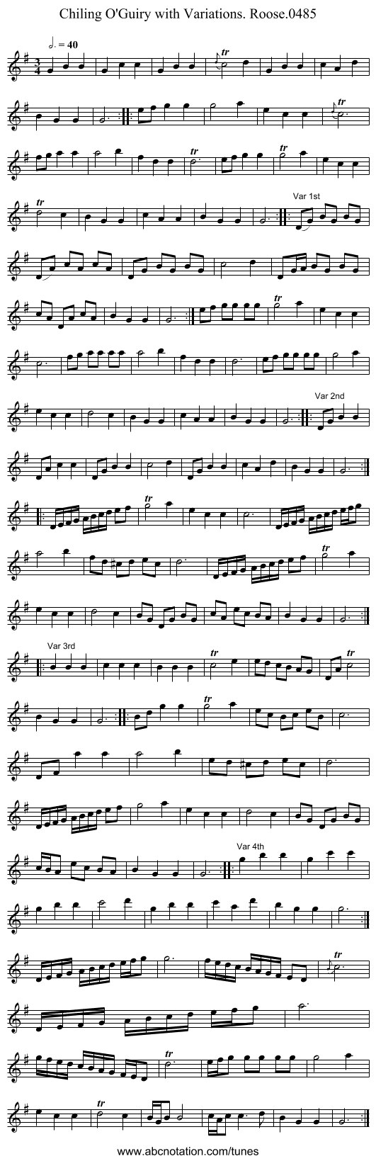 Chiling O'Guiry with Variations. Roose.0485 - staff notation