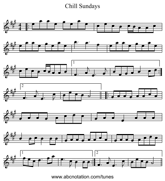 Chill Sundays - staff notation