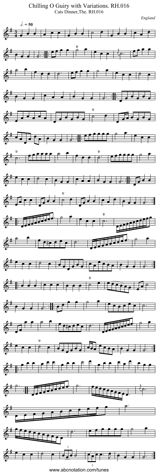 Chilling O Guiry with Variations. RH.016 - staff notation