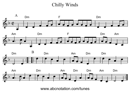 Chilly Winds - staff notation