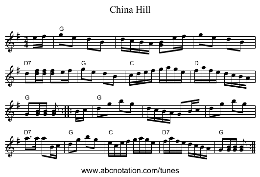 China Hill - staff notation