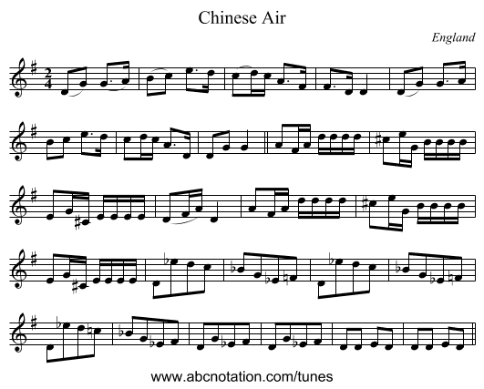 Chinese Air - staff notation