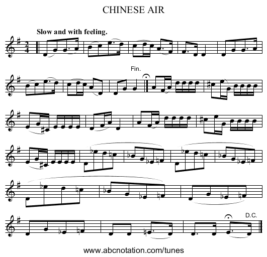 CHINESE AIR - staff notation