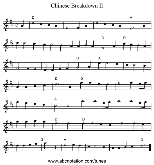Chinese Breakdown II - staff notation