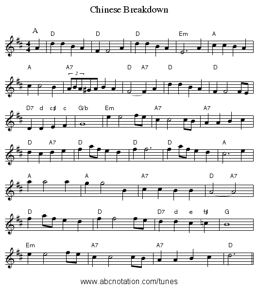 Chinese Breakdown - staff notation