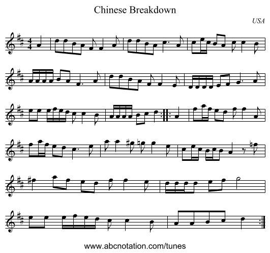 Chinese Breakdown - staff notation
