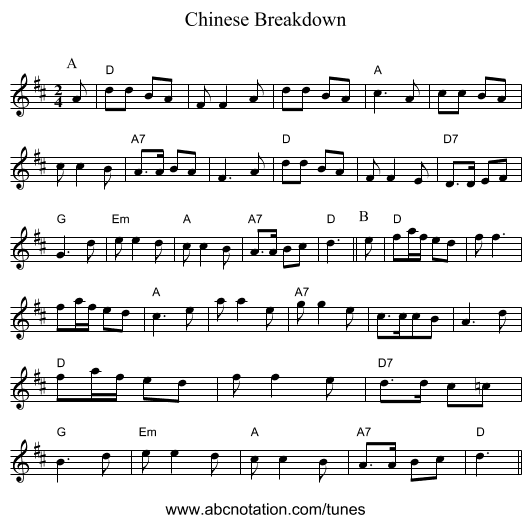 Chinese Breakdown - staff notation