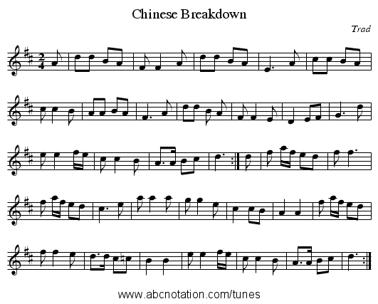 Chinese Breakdown - staff notation