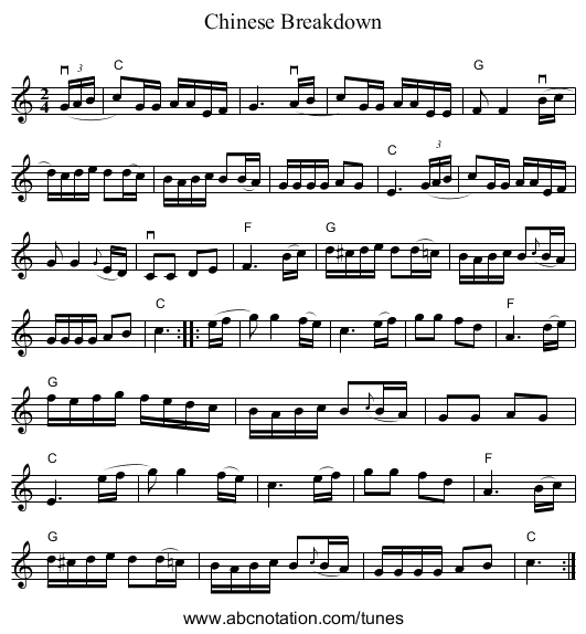 Chinese Breakdown - staff notation