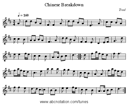 Chinese Breakdown - staff notation