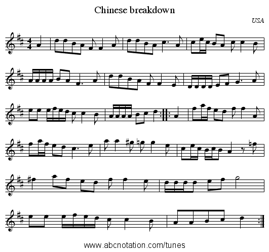 Chinese breakdown - staff notation