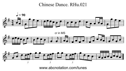 Chinese Dance. RHu.021 - staff notation