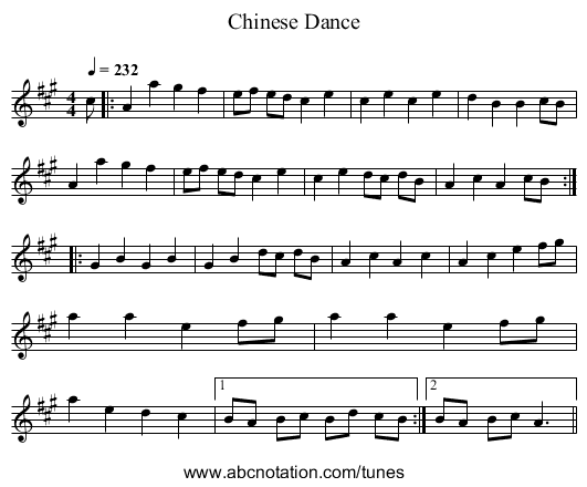 Chinese Dance - staff notation