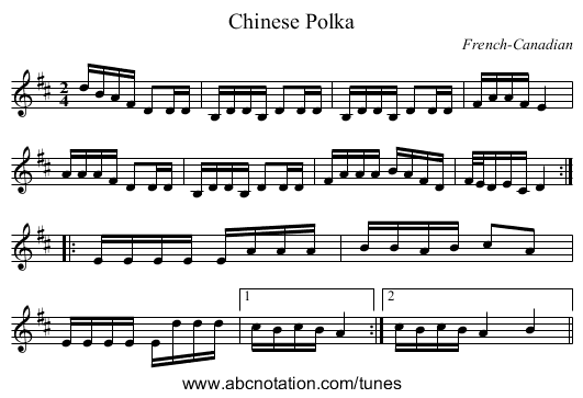 Chinese Polka - staff notation