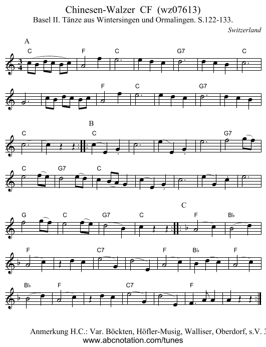 Chinesen-Walzer  CF  (wz07613) - staff notation