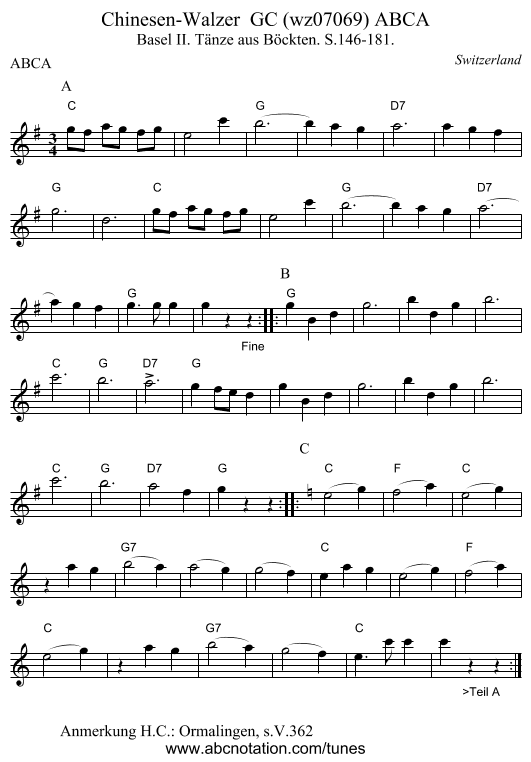 Chinesen-Walzer  GC (wz07069) ABCA - staff notation