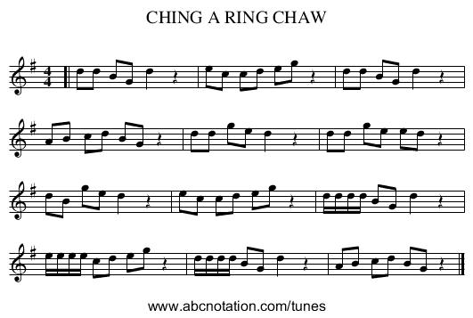 CHING A RING CHAW - staff notation