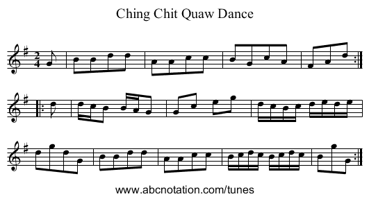 Ching Chit Quaw Dance - staff notation