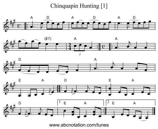 Chinquapin Hunting [1] - staff notation