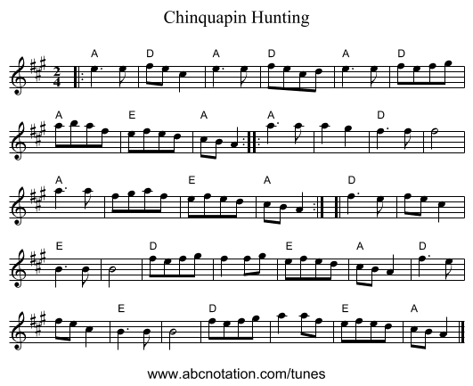 Chinquapin Hunting - staff notation