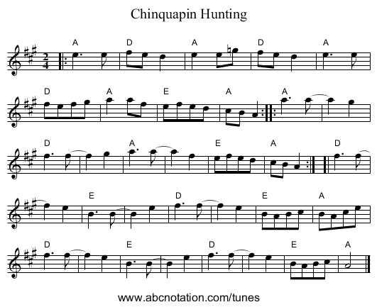 Chinquapin Hunting - staff notation